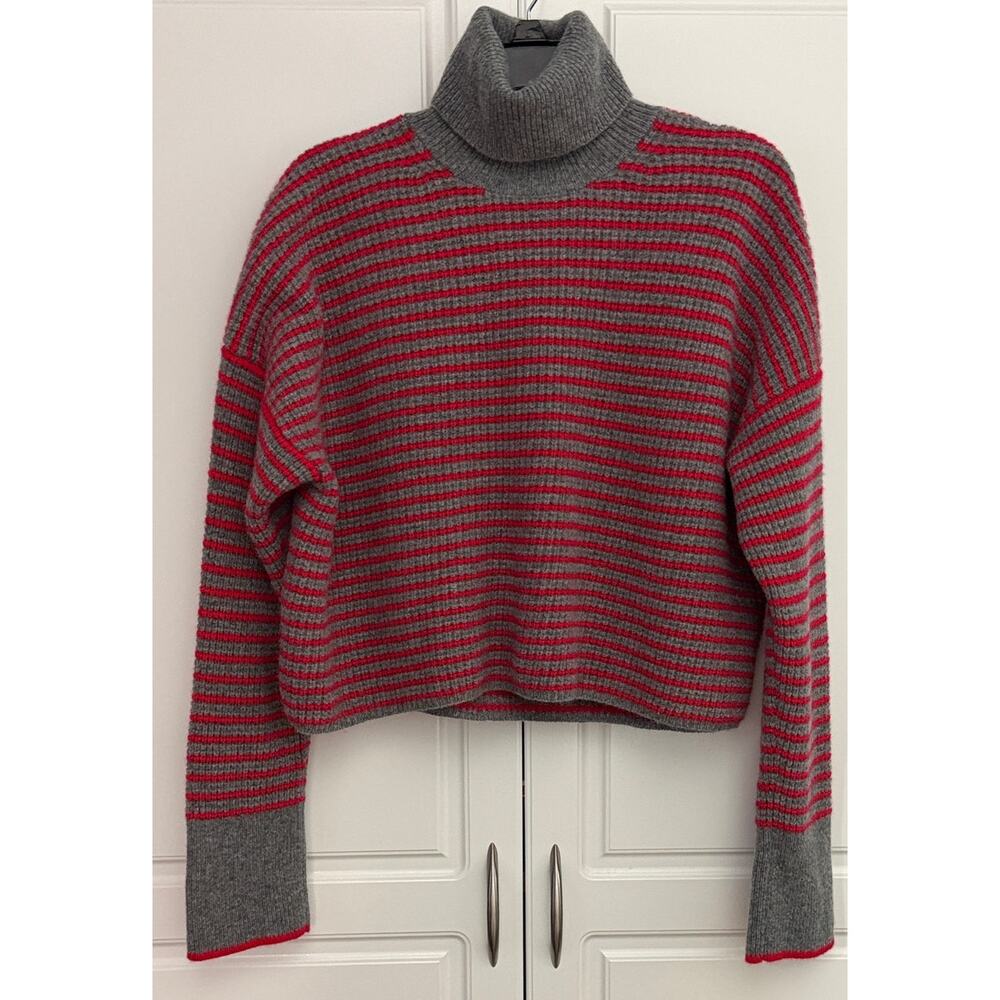 Madewell Red/Gray Stripe Merino Wool Turtleneck Sweater Size M  NWOT